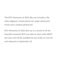 BTS - MEMORIES OF 2021 - BLURAY + WEVERSE BENEFITS