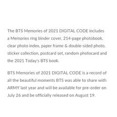 BTS - MEMORIES OF 2021 - DIGITAL CODE + WEVERSE BENEFITS