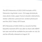 BTS - MEMORIES OF 2021 - DVD + WEVERSE BENEFITS